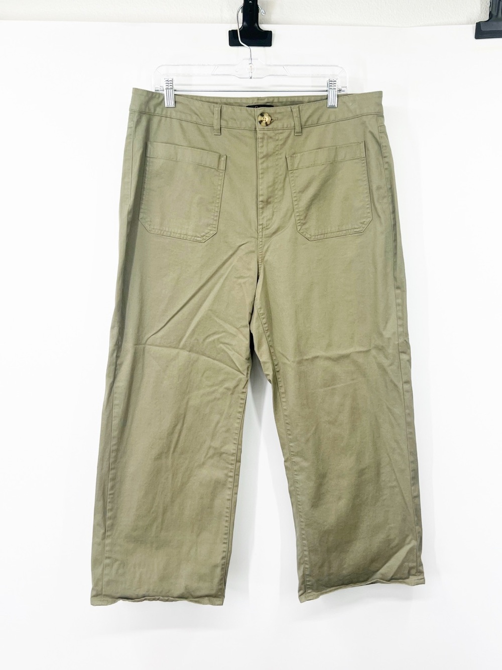 Quince Organic Stretch Cotton Chino Cropped Wide Leg Pants Green